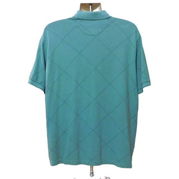 Chaps Polo Shirt Mens X Large Green Diagonal Pattern Short Sleeve Cotton - Picture 4 of 5